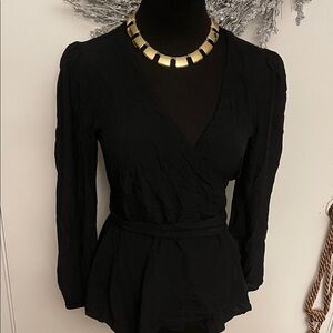 LOFT Black Wrap Blouse